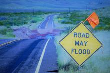 Climate-resilient PPP: where are we? Image of road signs in a flooded street