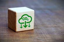 Project Assessment Template, co2 cloud icon, wooden cubes with reduce carbon dioxide emissions